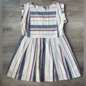 By Together Women’s Small Striped Dress with Blue, Red, and Cream Print